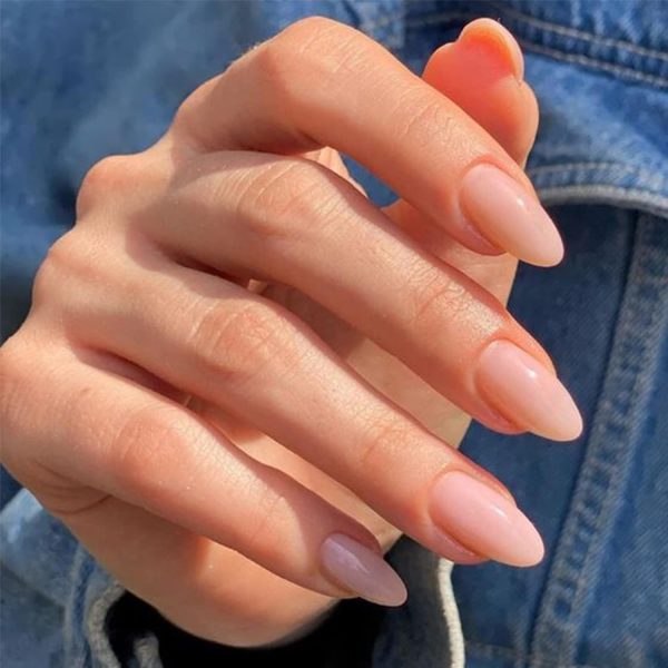 YOSOMK Nude Press on Nails Almond Shaped Fake Nails Medium Glossy Stick on Nails Natural Full Cover False Nails Acrylic Glue on Nails for Women Online Sale