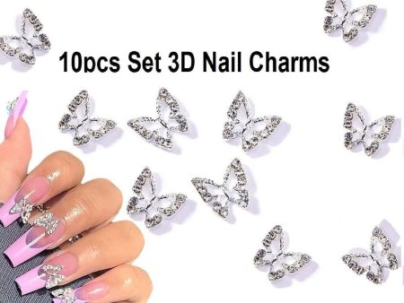 10pcs 3D Alloy Butterfly Nail Charms, Butterfly Nail Gems Nail Rhinestones Shiny For Sale