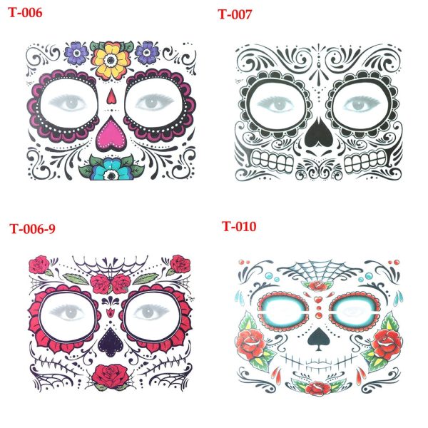 Waterproof Facial Makeup Sticker Special Face tattoo Day Of The Dead Skull Face Dress Up Halloween Temporary Tattoo Stickers For Discount