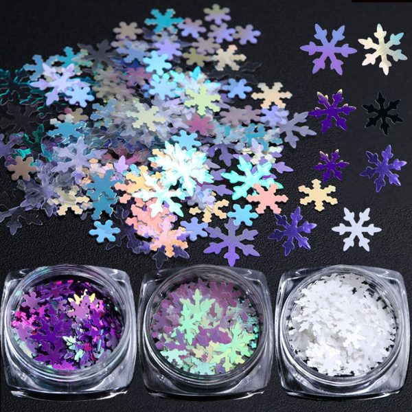 1 Box Holographic Xmas Snowflakes Nail Sequins Flakes 3D Nail Art Glitter Laser AB Silver Paillette Manicure Decorations SADX XX Hot on Sale