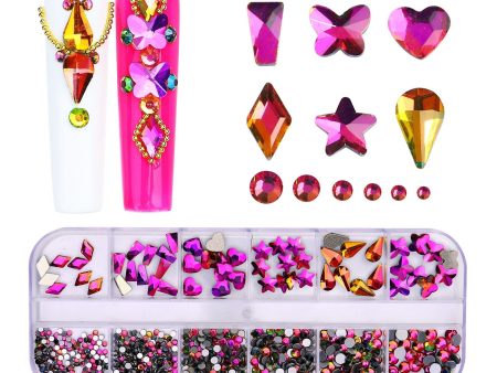 12Grid Nail Charms Multi Size Ab colorful Hotfix Rhinestones 3D Crystal Nail Art Decorations Nails Accessories for Women Nail For Sale