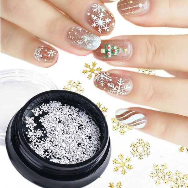 1 box White Snowflake 3D Nail Art Sequins Winter Christmas Snow Flakes Holographic Charms Polishing Gel Accessories SA1980 Fashion