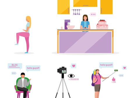 Bloggers flat vector illustrations set Cheap