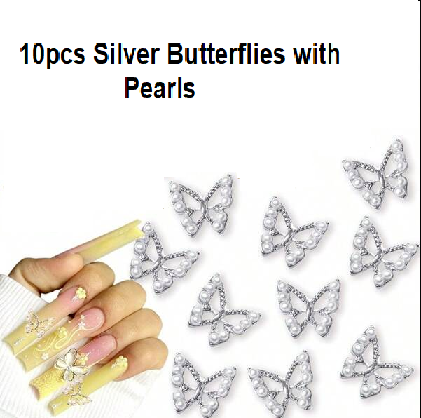 10pcs 3D Alloy Butterfly Nail Charms, Butterfly Nail Gems Nail Rhinestones Shiny For Sale