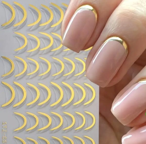 1 Sheet 3D Nail Stickers Decals Stripe Line Gold French Tip Transfer Nail Art Online now