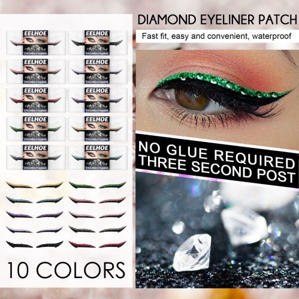 1 Pairs Diamond Eyeliner Stickers 10 color Reusable Self-adhesive Glitter  Eyeliner Double Eyelid Tape Cat Eye Makeup Cosmetic Online Hot Sale