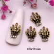 10-Pcs Halloween Ornaments 3D Metal Nail Art Decorations Gold Silver Black Skull Spider Hand Skeleton Design Nail Accessories Sale