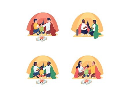 Family camping semi flat color vector characters set Cheap