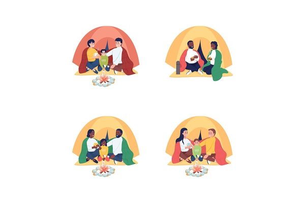 Family camping semi flat color vector characters set Cheap