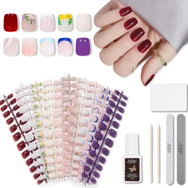 10 Packs (240 Pcs) Press on Nails Short, Jofay Fashion Nude Pink French Tip Press on Nails, Short Square Fake Nails, Glue On Nails with Design, Full Cover Nail Kit Salon Manicure for Women and Girls Online