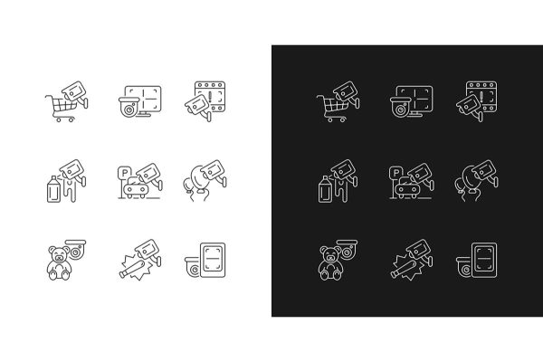 Surveillance and security systems linear icons set for dark and light mode Online now